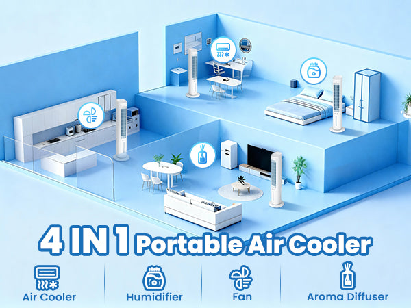 Hifresh 019L - Bladeless Tower Fan w/Aroma Diffuser, Touch & Remote, 4 Modes & 3 Speeds, 26Ft Air Throw, 12H Timer, 4 Ice Packs