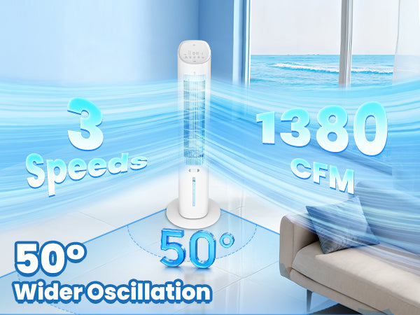 Hifresh 019L - Bladeless Tower Fan w/Aroma Diffuser, Touch & Remote, 4 Modes & 3 Speeds, 26Ft Air Throw, 12H Timer, 4 Ice Packs