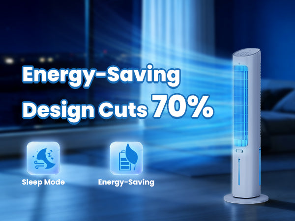 Hifresh 019L - Bladeless Tower Fan w/Aroma Diffuser, Touch & Remote, 4 Modes & 3 Speeds, 26Ft Air Throw, 12H Timer, 4 Ice Packs