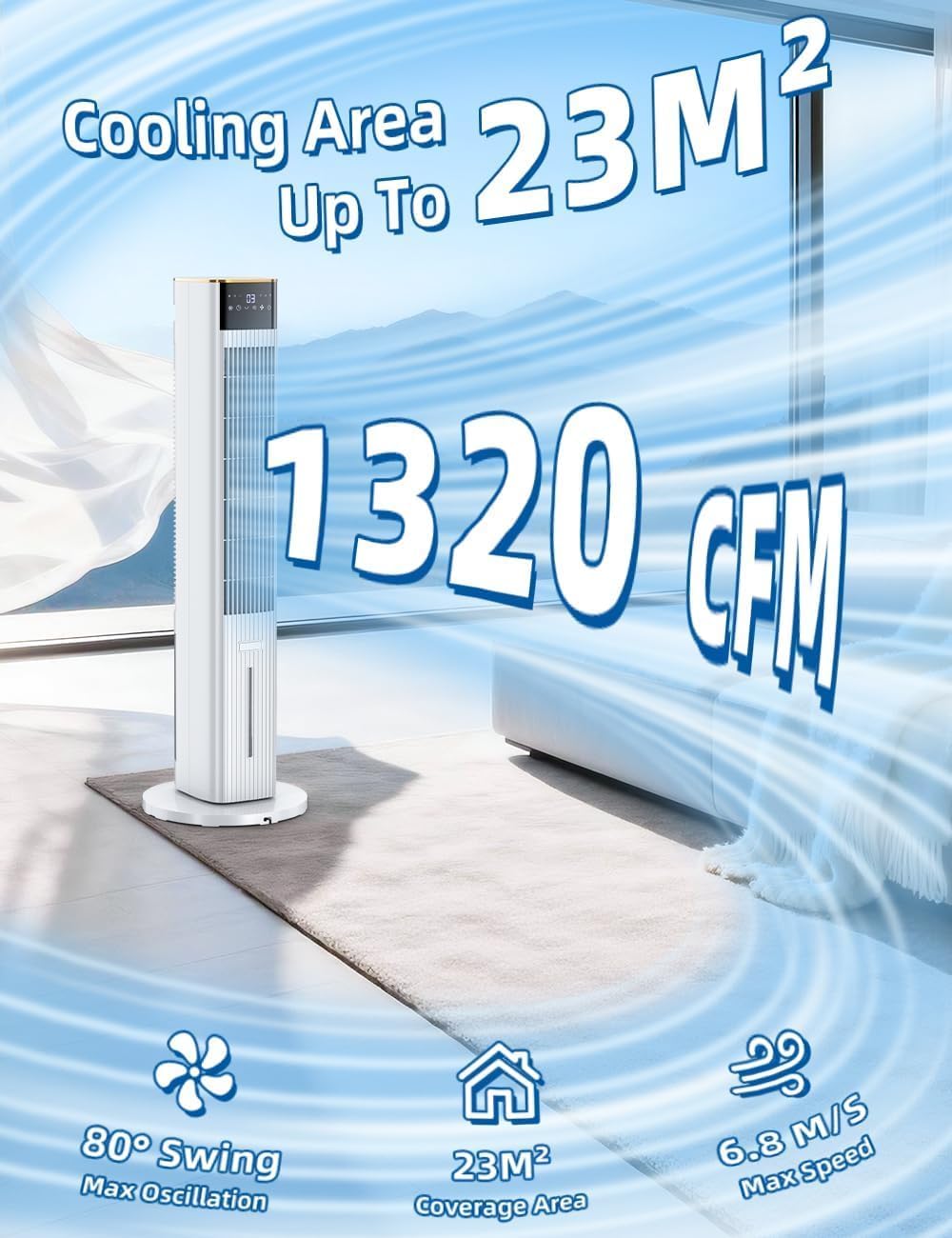 Hifresh 1030R - Portable Air Conditioner w/Remote & LED Touch Screen 4.2L Dual Tank Evaporative Air Cooler, Memory&Aroma Function