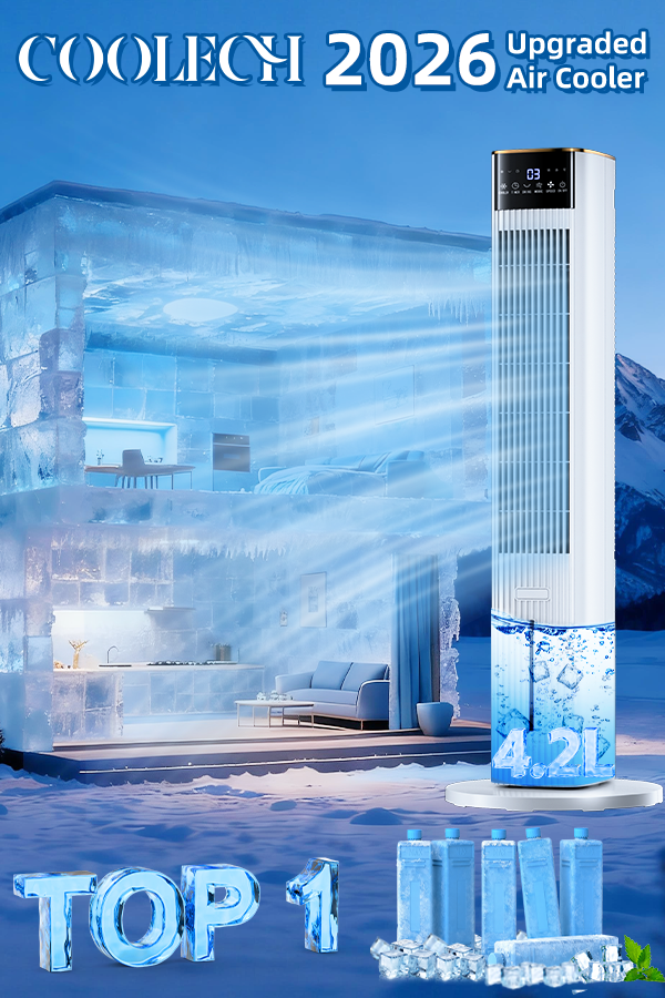 Hifresh 1030R - Portable Air Conditioner w/Remote & LED Touch Screen 4.2L Dual Tank Evaporative Air Cooler, Memory&Aroma Function