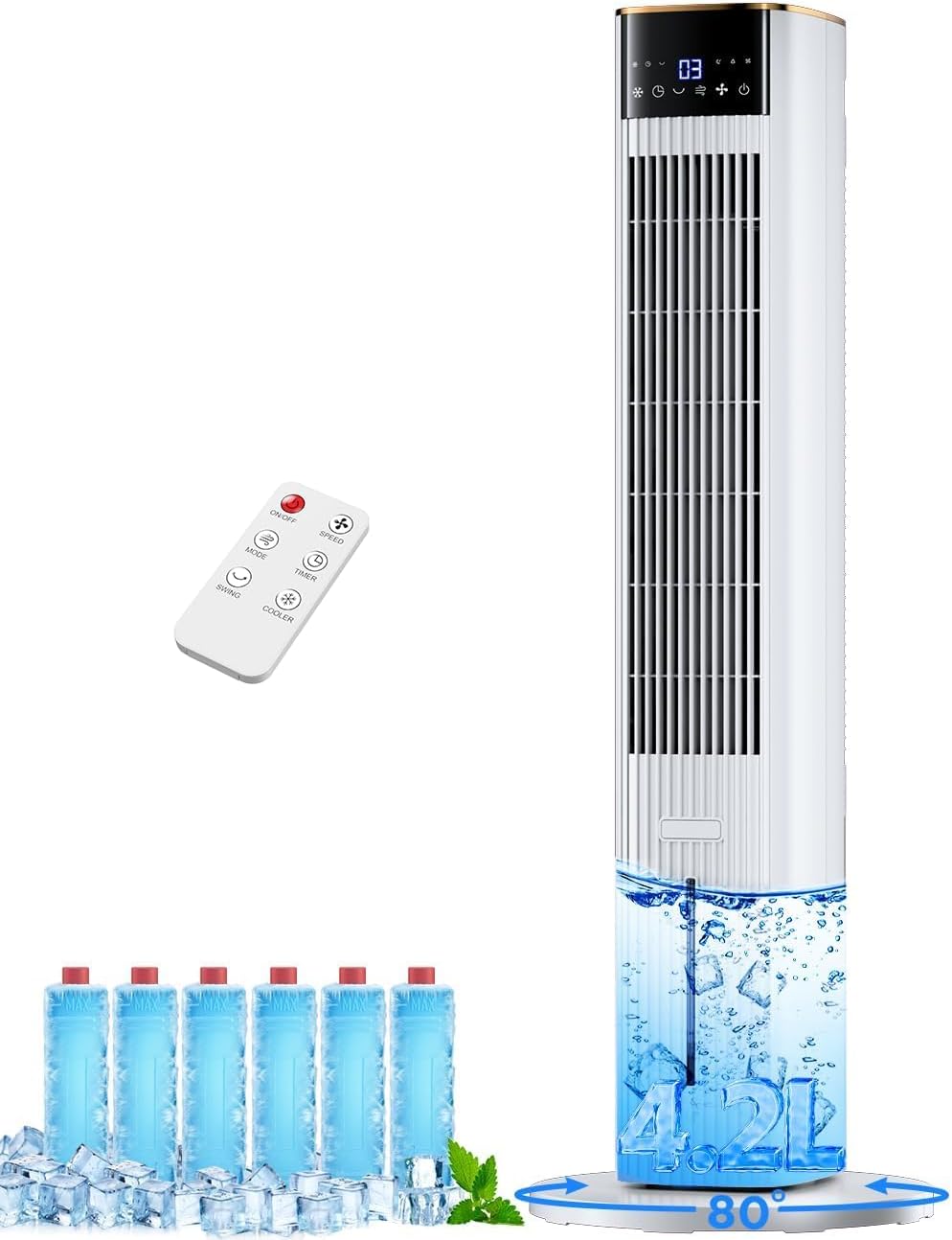 Hifresh 1030R - Portable Air Conditioner w/Remote & LED Touch Screen 4.2L Dual Tank Evaporative Air Cooler, Memory&Aroma Function.