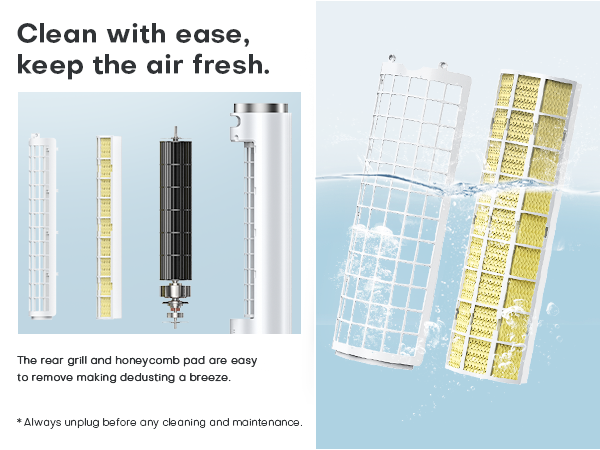 Hifresh 90R - 3 In 1 Tower Cooler Fan Humidifier - 3 Speed 4 Mode - 4 Ice Pack - Strong Air Flow
