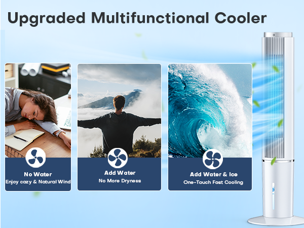 Hifresh 90R - 3 In 1 Tower Cooler Fan Humidifier - 3 Speed 4 Mode - 4 Ice Pack - Strong Air Flow