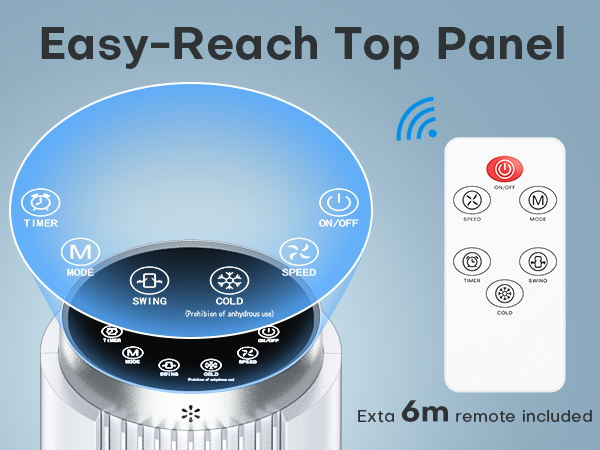 Hifresh 90R - 3 In 1 Tower Cooler Fan Humidifier - 3 Speed 4 Mode - 4 Ice Pack - Strong Air Flow