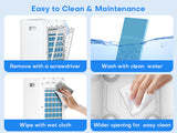 Steps to clean an air filter with text indicating ease of cleaning.