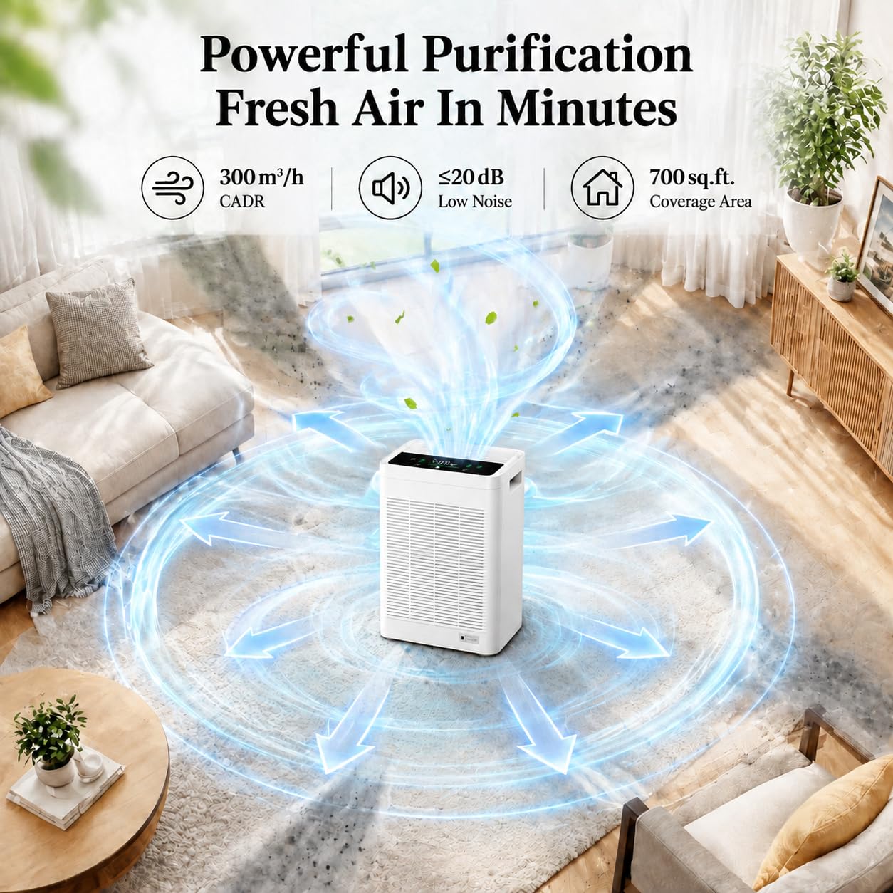 HIFRESH IN34 air purifier with 300 cubic metres per hour CADR, 700 square feet coverage and low-noise operation