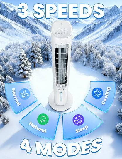 Hifresh 019L - Bladeless Tower Fan w/Aroma Diffuser, Touch & Remote, 4 Modes & 3 Speeds, 26Ft Air Throw, 12H Timer, 4 Ice Packs
