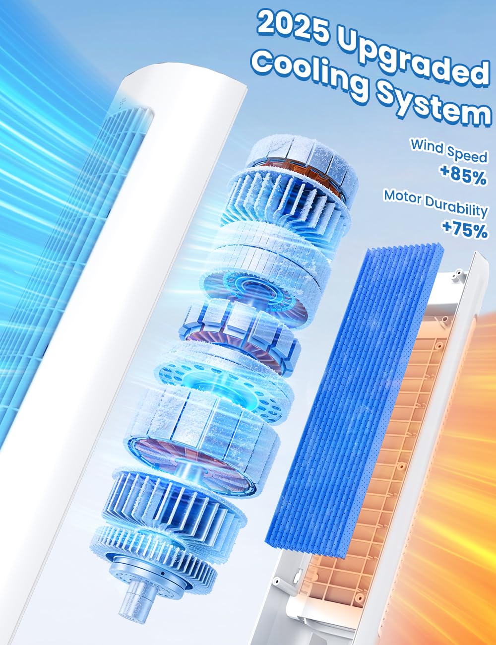 Hifresh 019L - Bladeless Tower Fan w/Aroma Diffuser, Touch & Remote, 4 Modes & 3 Speeds, 26Ft Air Throw, 12H Timer, 4 Ice Packs