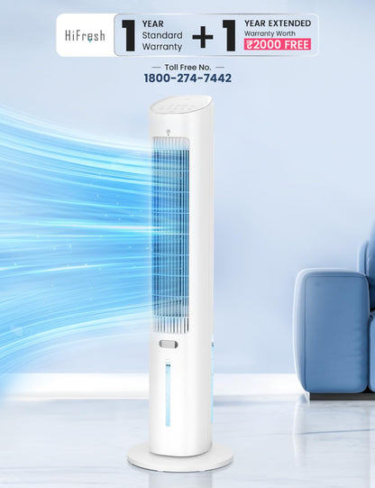Hifresh 019L - Bladeless Tower Fan w/Aroma Diffuser, Touch & Remote, 4 Modes & 3 Speeds, 26Ft Air Throw, 12H Timer, 4 Ice Packs