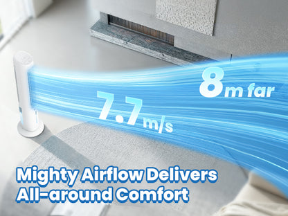 Hifresh 019L - Bladeless Tower Fan w/Aroma Diffuser, Touch & Remote, 4 Modes & 3 Speeds, 26Ft Air Throw, 12H Timer, 4 Ice Packs