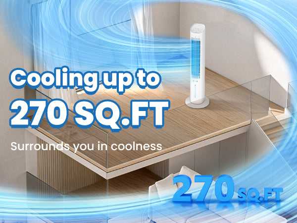 Hifresh 019L - Bladeless Tower Fan w/Aroma Diffuser, Touch & Remote, 4 Modes & 3 Speeds, 26Ft Air Throw, 12H Timer, 4 Ice Packs