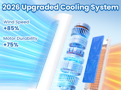 Hifresh 019L - Bladeless Tower Fan w/Aroma Diffuser, Touch & Remote, 4 Modes & 3 Speeds, 26Ft Air Throw, 12H Timer, 4 Ice Packs