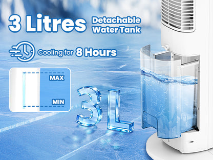 Hifresh 019L - Bladeless Tower Fan w/Aroma Diffuser, Touch & Remote, 4 Modes & 3 Speeds, 26Ft Air Throw, 12H Timer, 4 Ice Packs