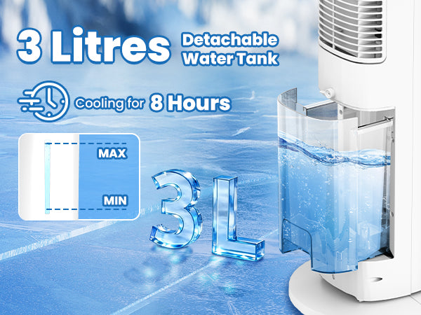 Hifresh 019L - Bladeless Tower Fan w/Aroma Diffuser, Touch & Remote, 4 Modes & 3 Speeds, 26Ft Air Throw, 12H Timer, 4 Ice Packs