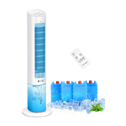 Hifresh 019L - Bladeless Tower Fan w/Aroma Diffuser, Touch & Remote, 4 Modes & 3 Speeds, 26Ft Air Throw, 12H Timer, 4 Ice Packs