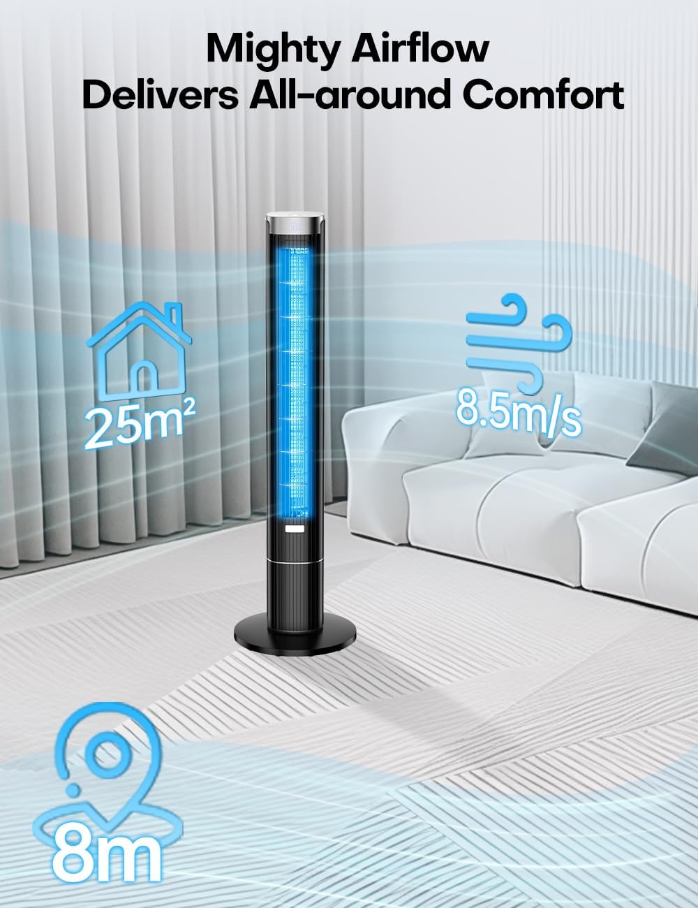 Hifresh 021HL - Bladeless Tower Fan with Remote & 12H Timer - Power Saving
