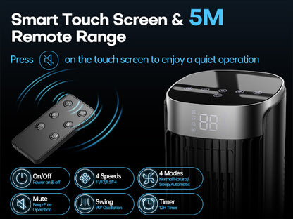 Hifresh 021HL - Bladeless Tower Fan with Remote & 12H Timer - Power Saving