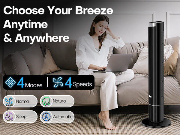 Hifresh 021HL - Bladeless Tower Fan with Remote & 12H Timer - Power Saving
