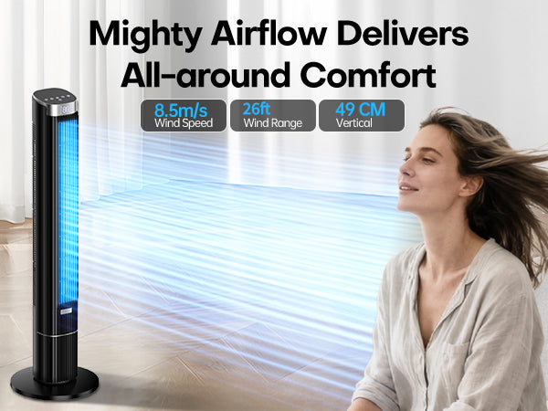 Hifresh 021HL - Bladeless Tower Fan with Remote & 12H Timer - Power Saving