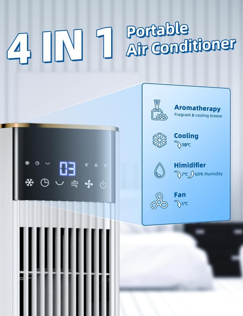 Hifresh 1030R - Portable Air Conditioner w/Remote & LED Touch Screen 4.2L Dual Tank Evaporative Air Cooler, Memory&Aroma Function