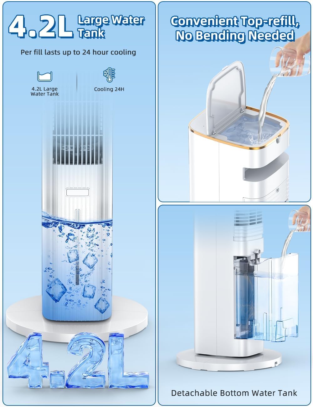 Hifresh 1030R - Portable Air Conditioner w/Remote & LED Touch Screen 4.2L Dual Tank Evaporative Air Cooler, Memory&Aroma Function