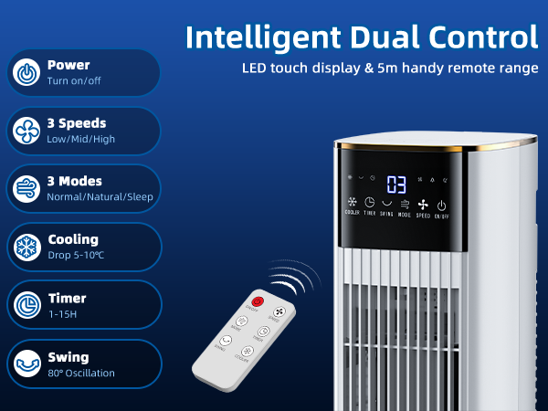 Hifresh 1030R - Portable Air Conditioner w/Remote & LED Touch Screen 4.2L Dual Tank Evaporative Air Cooler, Memory&Aroma Function