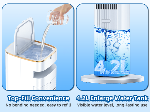 Hifresh 1030R - Portable Air Conditioner w/Remote & LED Touch Screen 4.2L Dual Tank Evaporative Air Cooler, Memory&Aroma Function