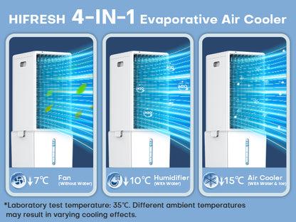 HIFRESH 4-IN-1 Evaporative Air Cooler with temperature and function icons