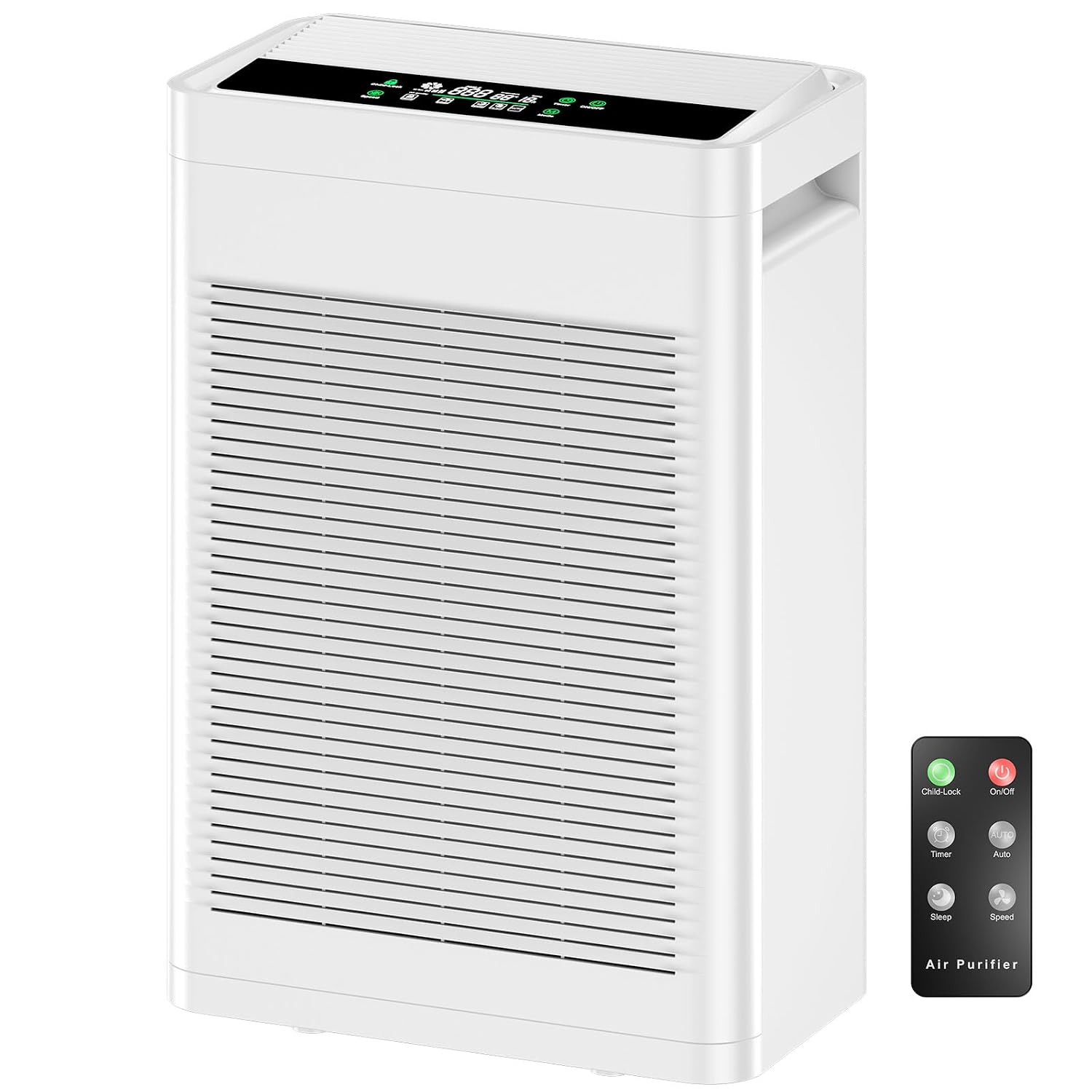 HIFRESH IN34 white air purifier with remote control on a white background